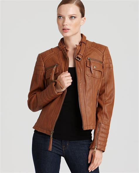 michael kors cognac leather jacket|michael kors lightweight jacket women's.